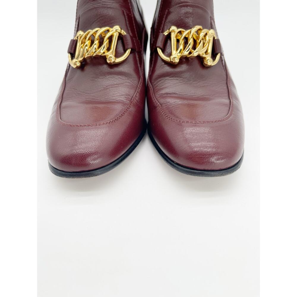 Gucci Burgundy Leather Chain Horsebit Kitten Block Heel Ankle Boots EU 37 - Picture 6 of 11